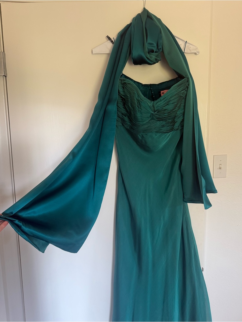 RARE Vintage teal Carmen Marc Valvo 100% silk dress and scarf